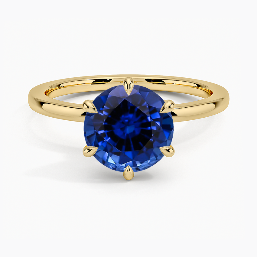 Lab Grown Sapphire Secret Halo Six-Prong Diamond Ring in 18K Yellow Gold