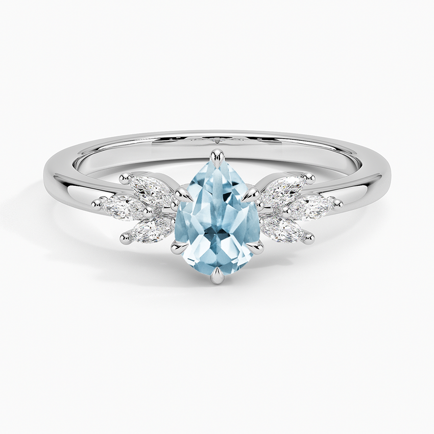 Aquamarine Stella Diamond Ring in 18K White Gold
