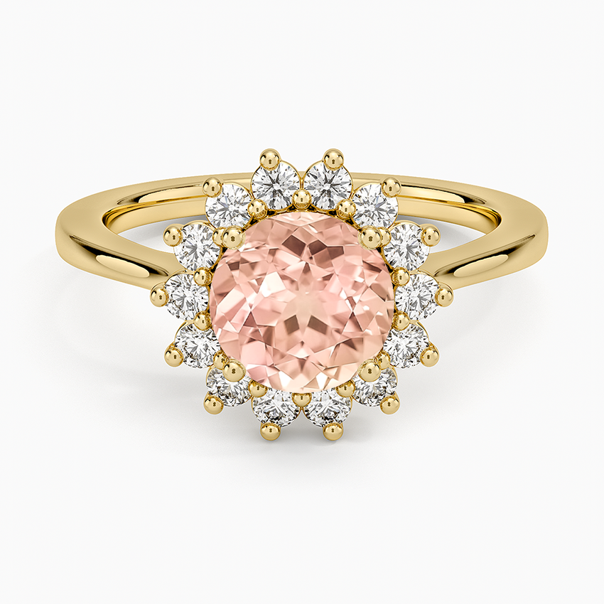 Lab Grown Sapphire Sunburst Halo Diamond Ring (1/4 ct. tw.) in 14K Yellow Gold