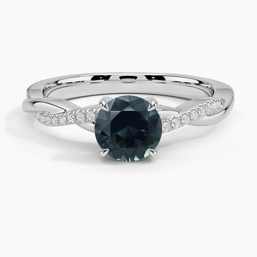 Sapphire Petite Twisted Vine Hidden Halo Pavé Diamond Ring in 18K White Gold
