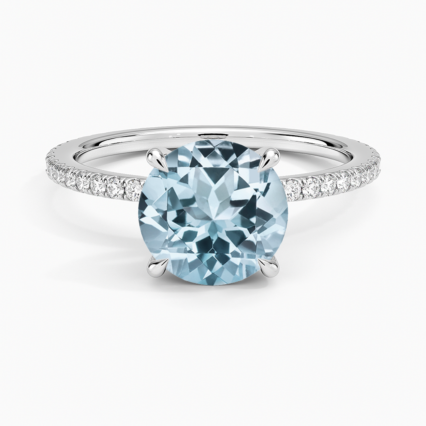 Aquamarine Perfect Fit Hidden Halo Eternity Diamond Ring in 18K White Gold
