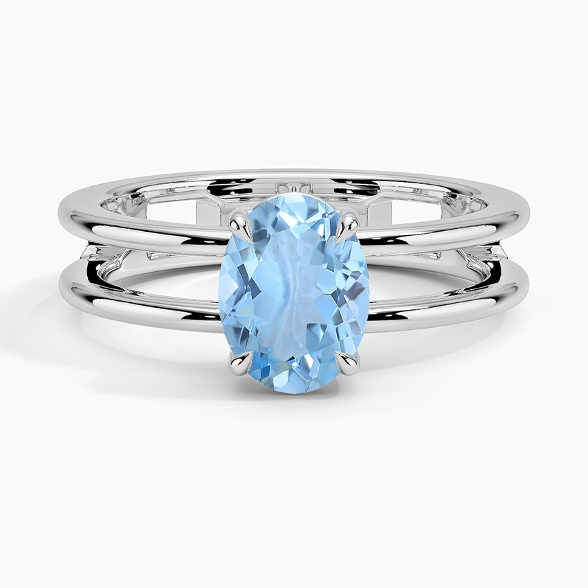 Aquamarine Aimee Open Double Band Solitaire Ring in 18K White Gold