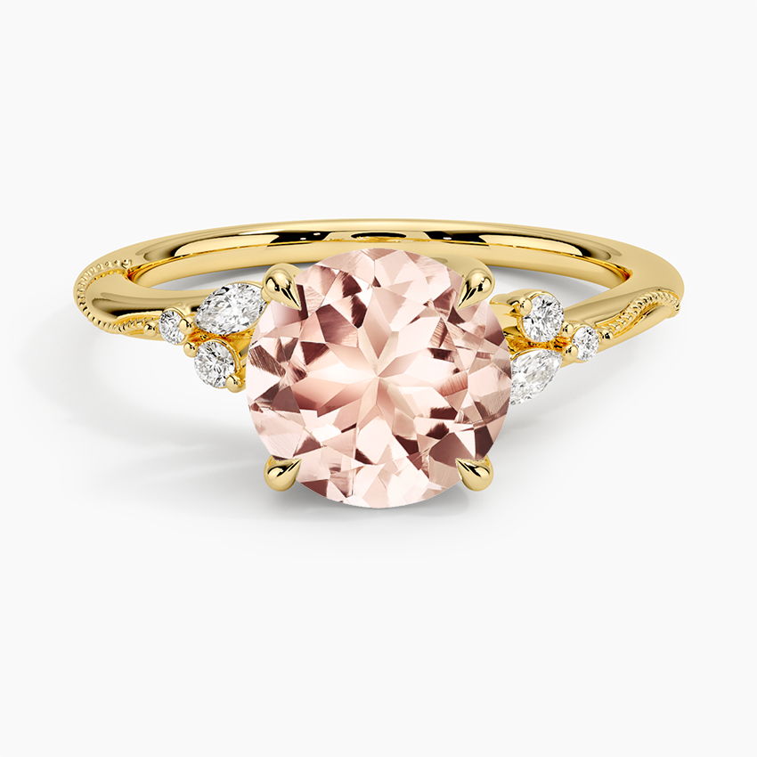 Morganite Camellia Milgrain Diamond Ring in 18K Yellow Gold