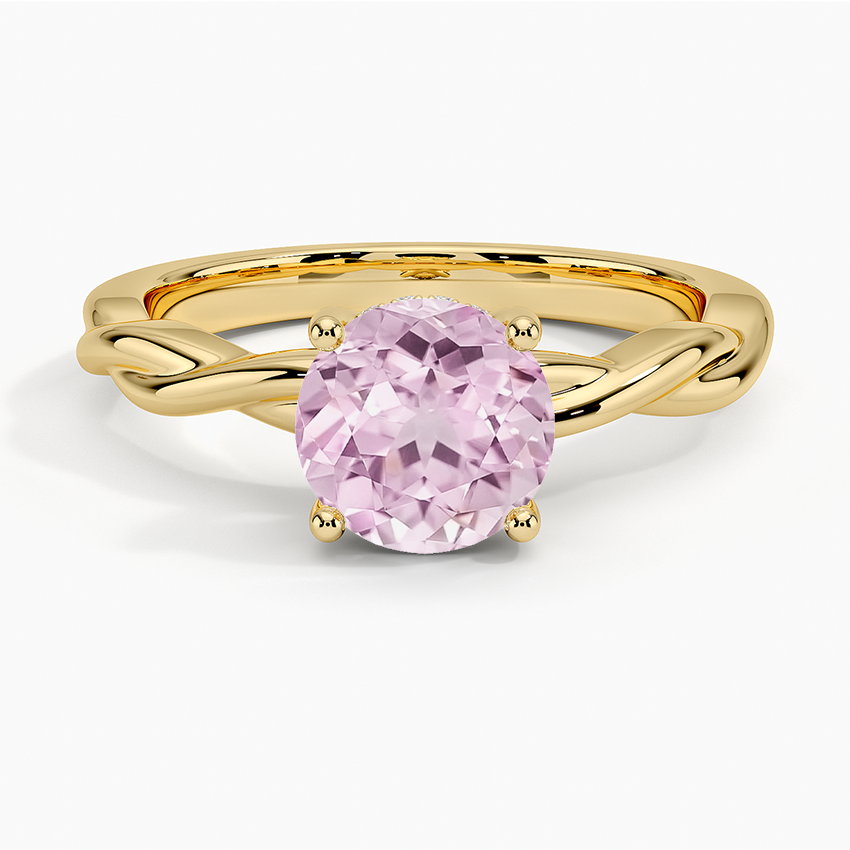 Lab Grown Sapphire Twisted Vine Hidden Halo Diamond Ring in 18K Yellow Gold