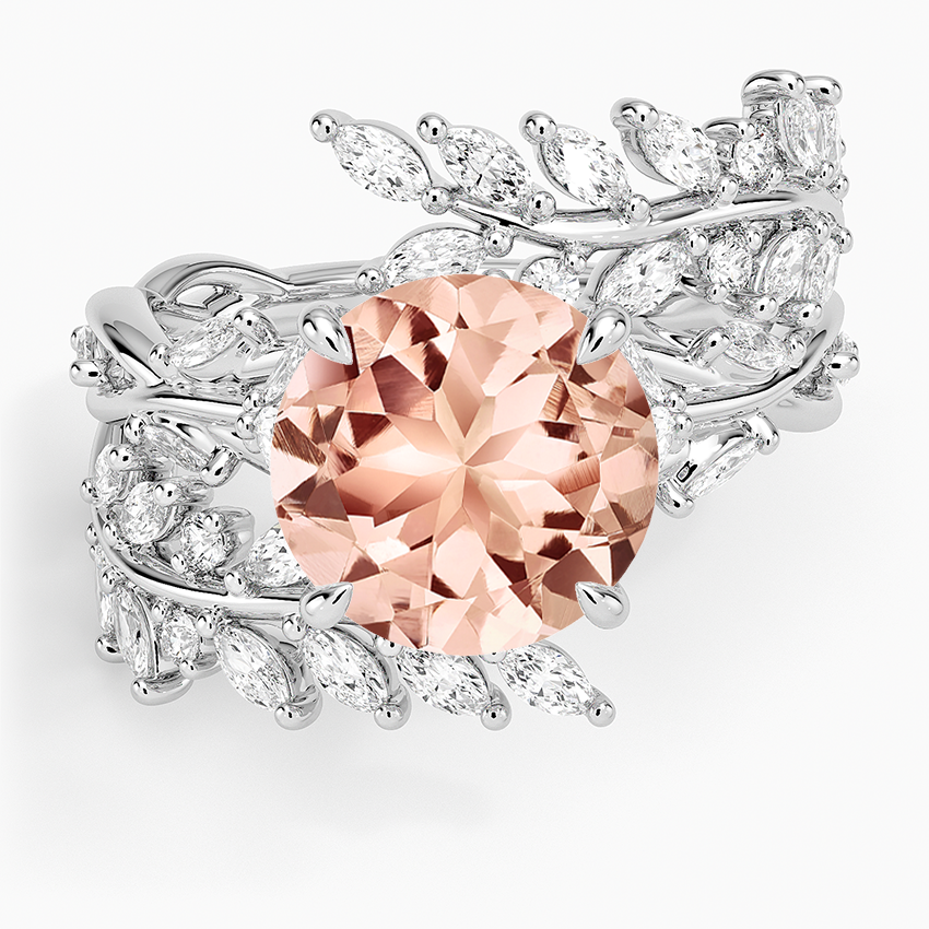 Morganite Secret Garden Wrap Diamond Ring in 14K White Gold