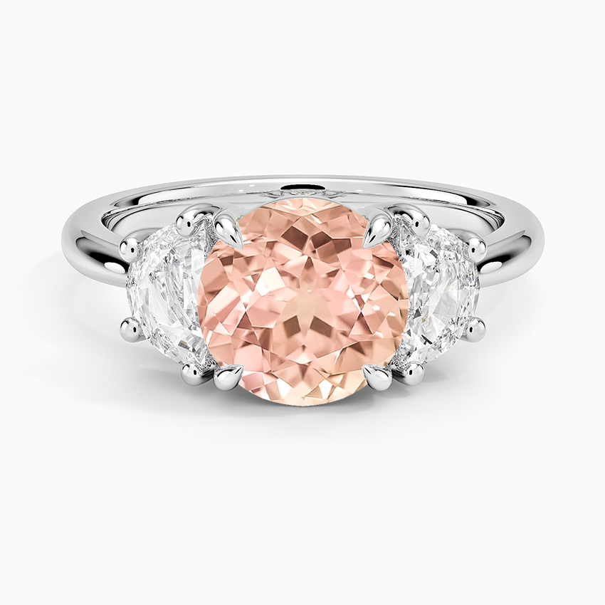 Lab Grown Sapphire Half Moon Three Stone Diamond Ring (1/2 ct. tw.) in 18K White Gold