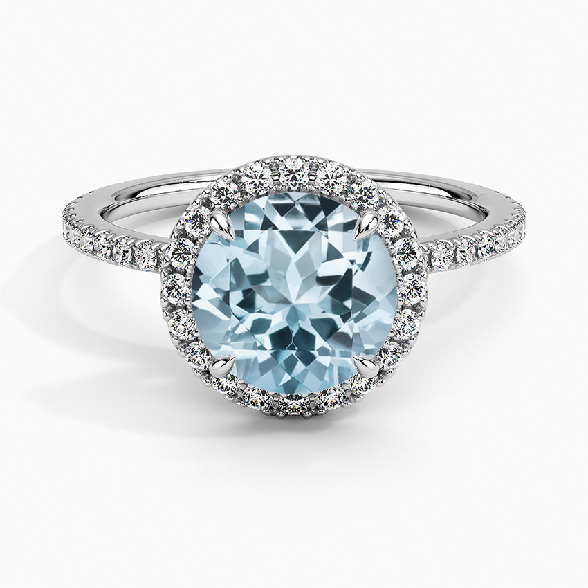 Aquamarine Waverly Halo Diamond Ring (1/2 ct. tw.) in 18K White Gold