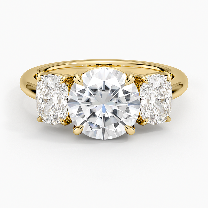 Moissanite Luxe Faye Elongated Cushion Three Stone Diamond Ring (1 ct. tw.) in 18K Yellow Gold