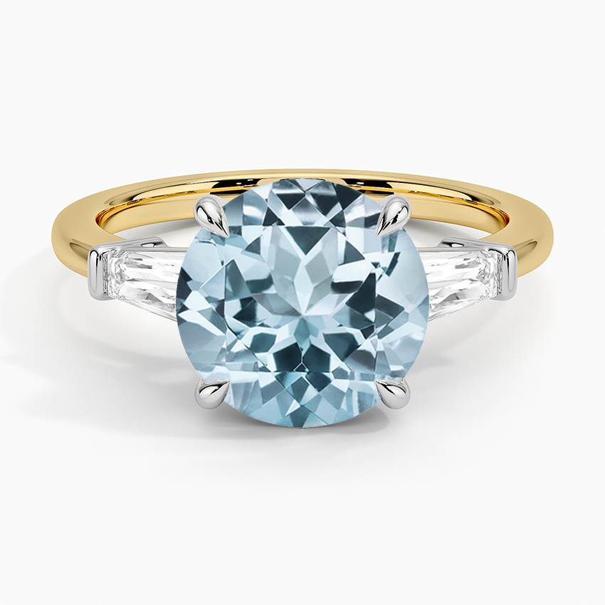 Aquamarine Mixed Metal Symphony Three Stone Diamond Ring in 18K Yellow Gold