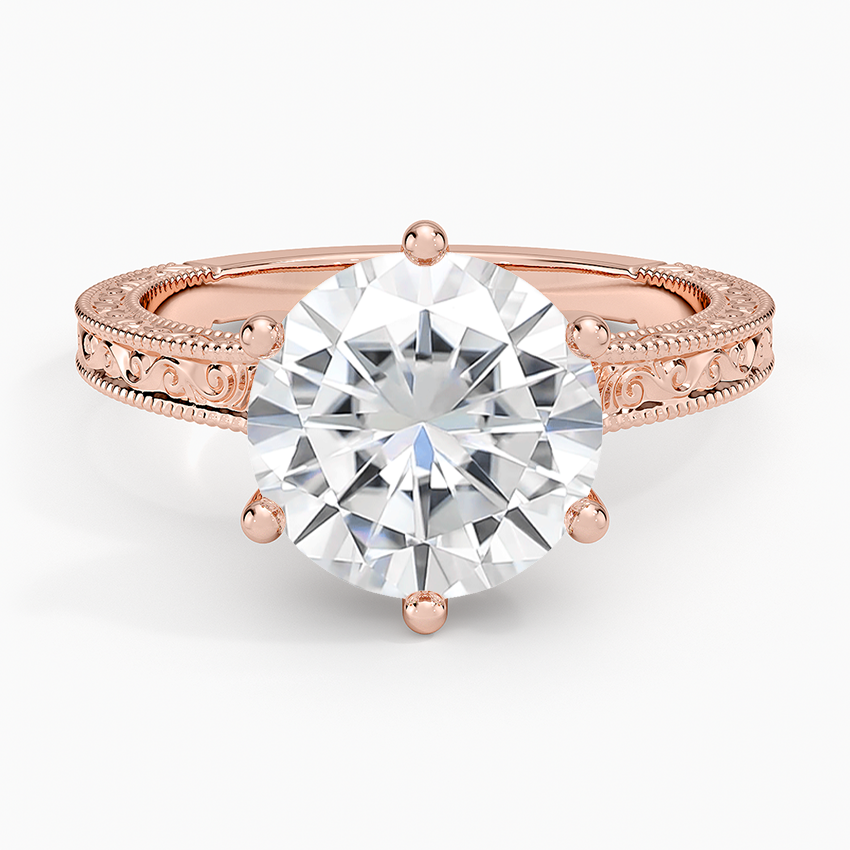 Moissanite Hudson Engraved Ring in 14K Rose Gold