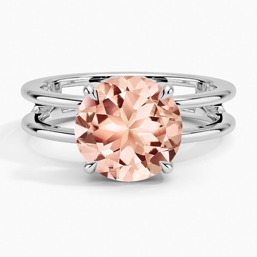 Morganite Aimee Open Double Band Solitaire Ring in 14K White Gold