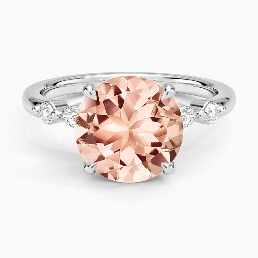 Morganite Versailles One-Quarter Coverage Diamond Ring in 14K White Gold
