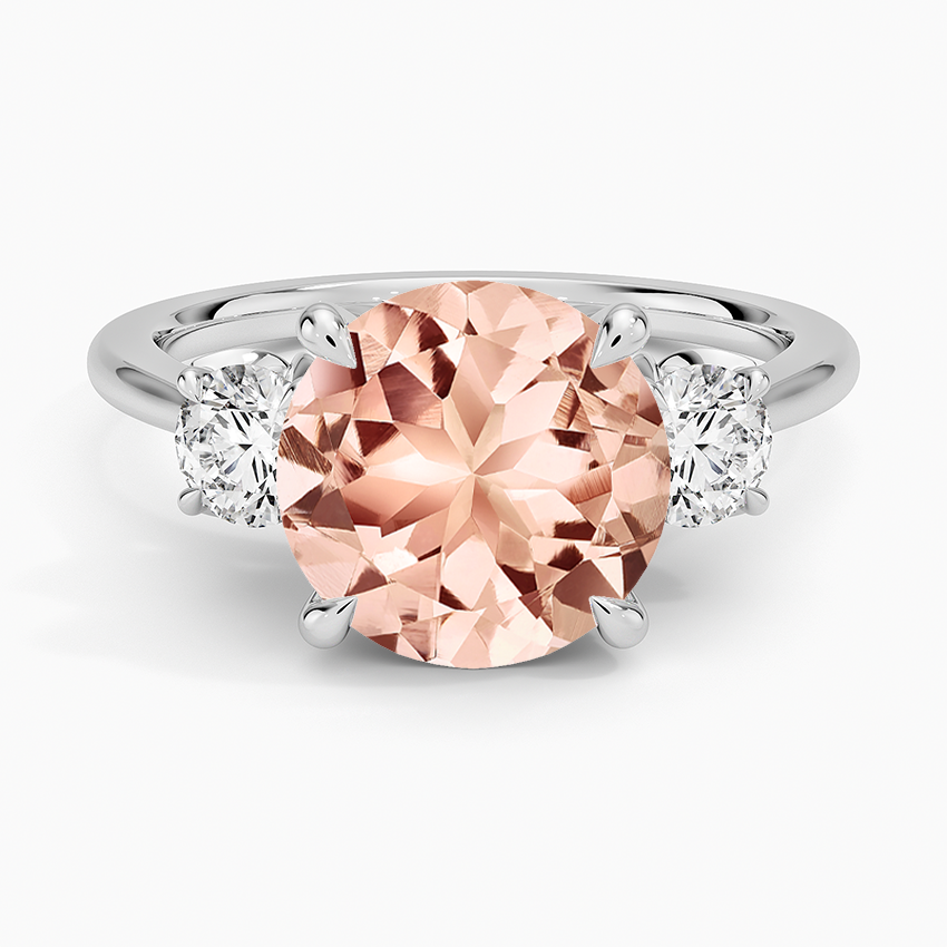 Morganite Petal Three Stone Diamond Ring (2/3 ct. tw.) in 14K White Gold