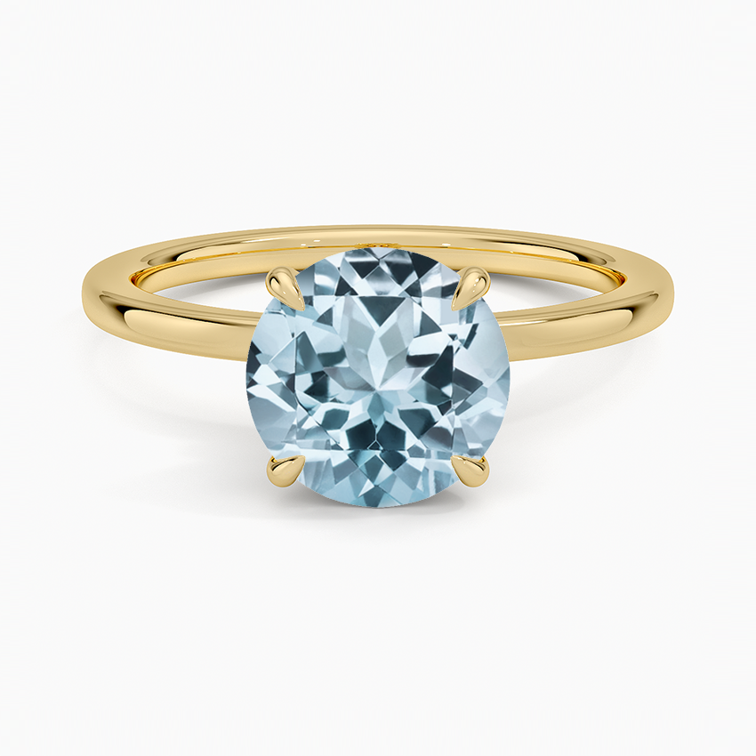 Aquamarine Secret Halo Diamond Ring in 18K Yellow Gold