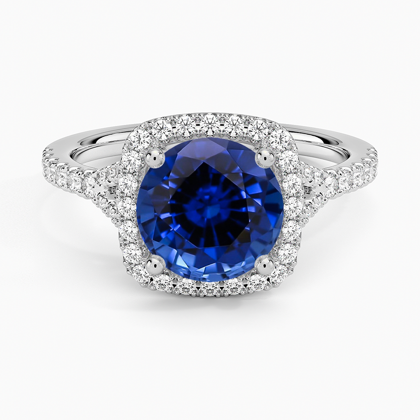 Lab Grown Sapphire Joy Half-Coverage Diamond Ring in 18K White Gold