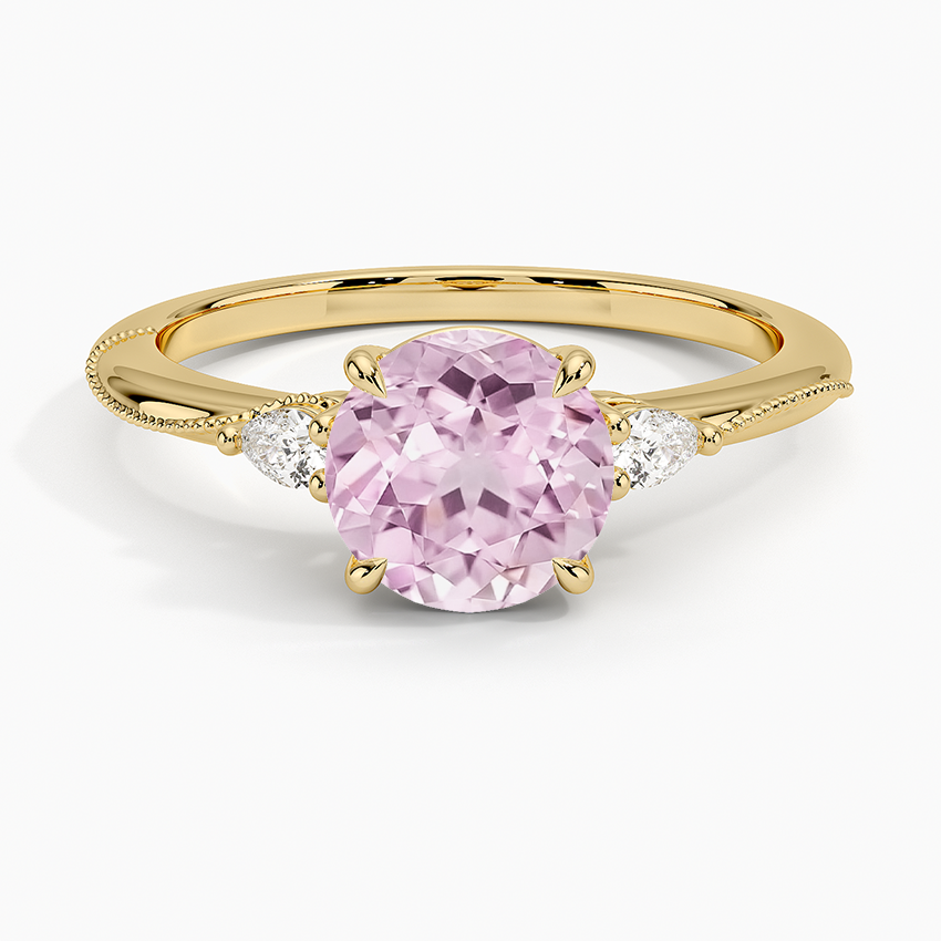 Lab Grown Sapphire Camellia Three Stone Pear Diamond Ring in 18K Yellow Gold