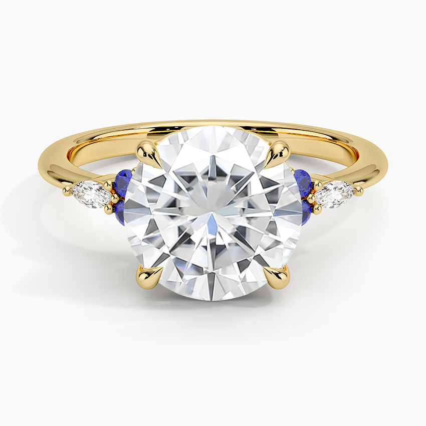 Moissanite Nadia Sapphire and Diamond Ring in 14K Yellow Gold