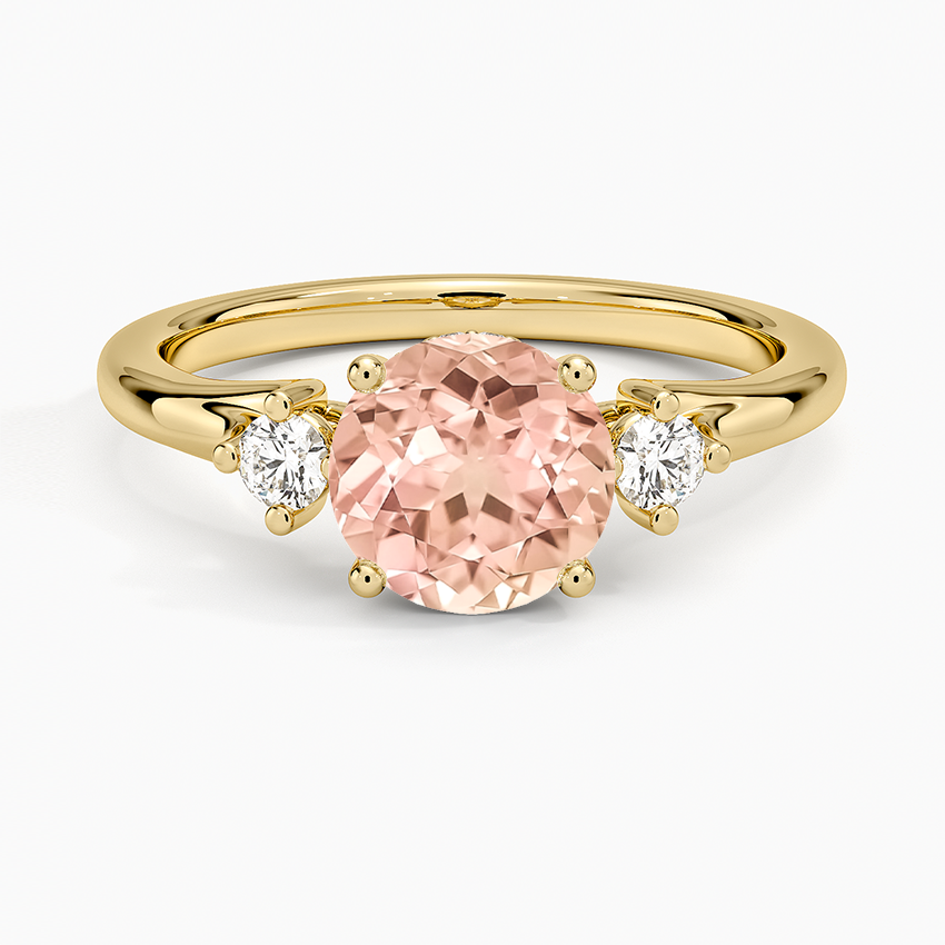 Lab Grown Sapphire Floating Three Stone Diamond Ring in 14K Yellow Gold