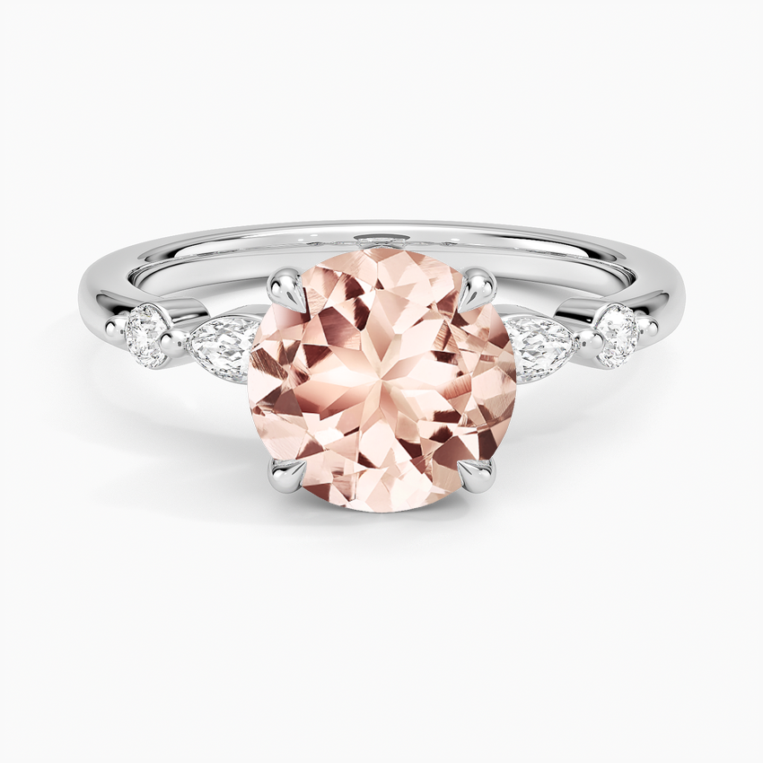 Morganite Versailles One-Quarter Coverage Diamond Ring in 14K White Gold