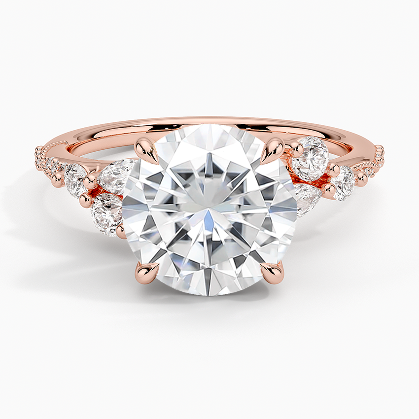 Moissanite Luxe Camellia Milgrain Diamond Ring in 14K Rose Gold