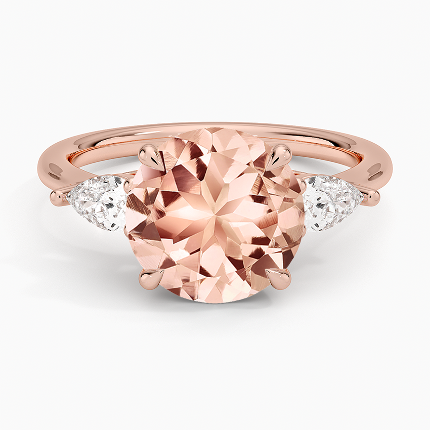 Morganite Opera Three Stone Diamond Ring in 14K Rose Gold