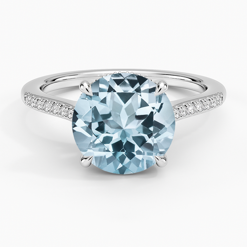 Aquamarine Lissome Half Coverage Diamond Ring in 14K White Gold