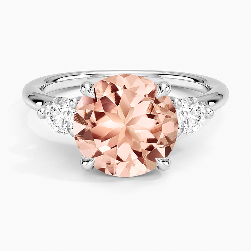Morganite Freesia Three Stone Diamond Ring (1/3 ct. tw.) in 14K White Gold