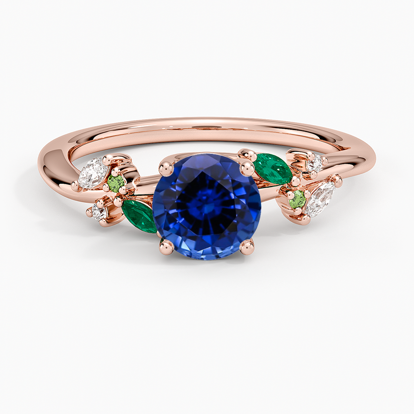 Lab Grown Sapphire Arden Lab Diamond Ring with Lab Emerald Accents