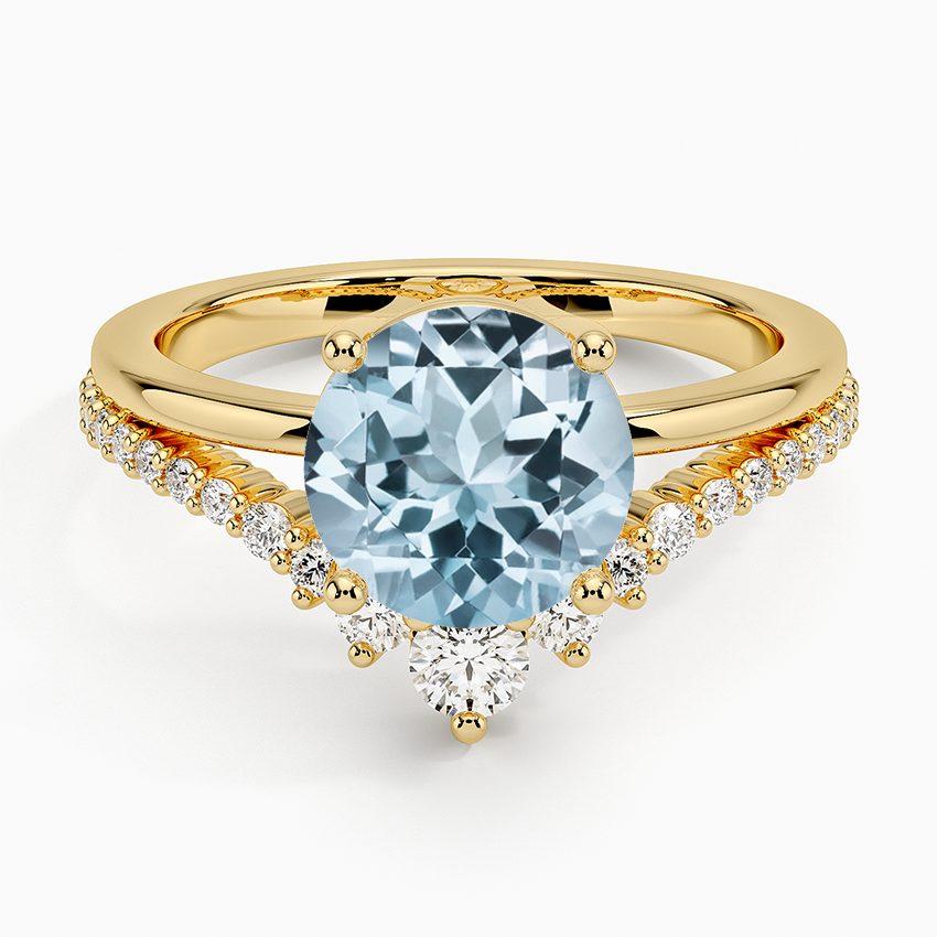 Aquamarine Bianca Split Shank Diamond Ring (1/3 ct. tw.) in 18K Yellow Gold