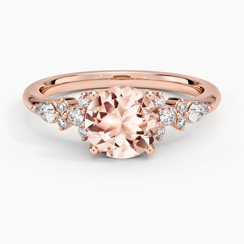 Morganite Rosette Diamond Ring in 14K Rose Gold