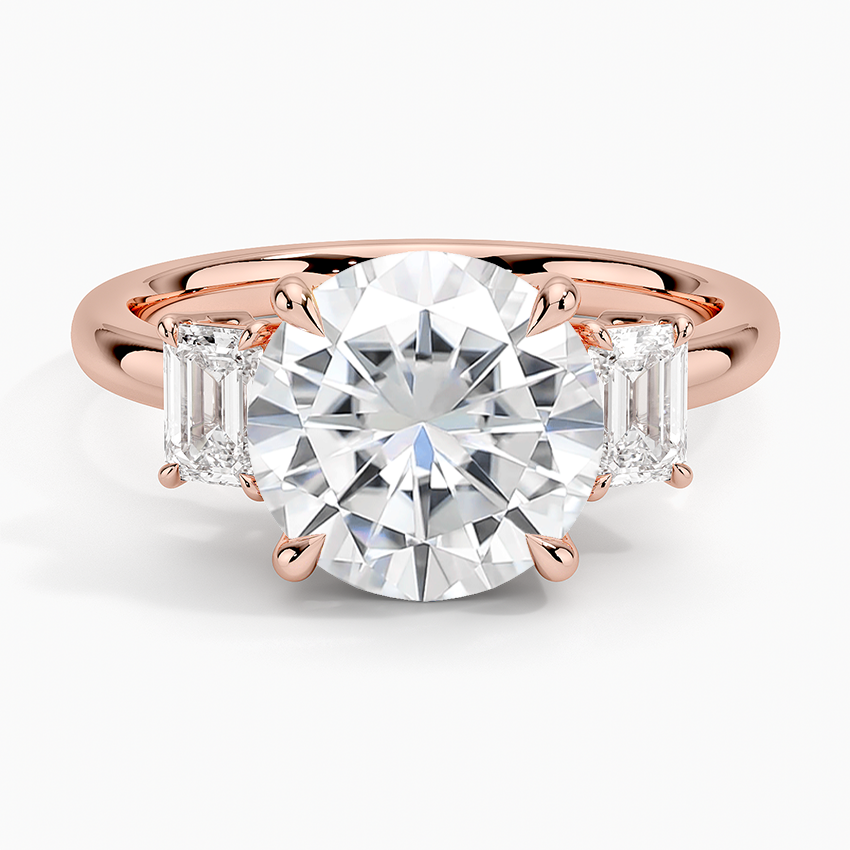 Moissanite Rhiannon Emerald Cut Three Stone Diamond Ring (1/2 ct. tw.) in 14K Rose Gold