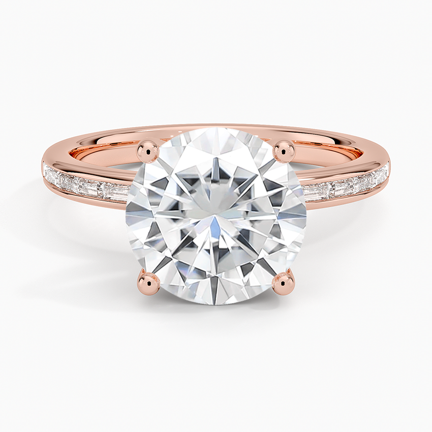 Moissanite Tabitha Channel Set Baguette Diamond Ring in 14K Rose Gold