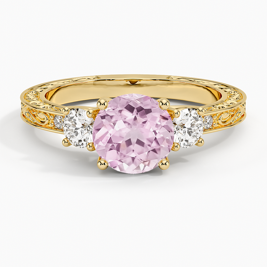 Lab Grown Sapphire Antique Scroll Engraved Three Stone Diamond Ring (1/3 ct. tw.) in 14K Yellow Gold