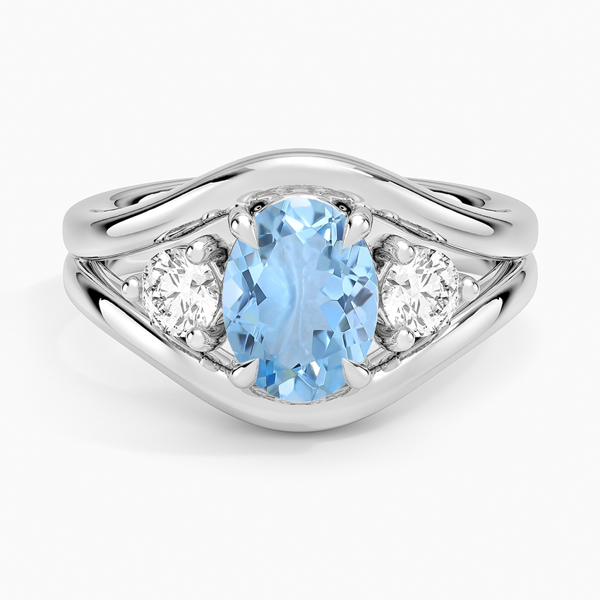 Aquamarine Frame Three Stone Diamond Ring (1/3 Ct. Tw.) in 18K White Gold