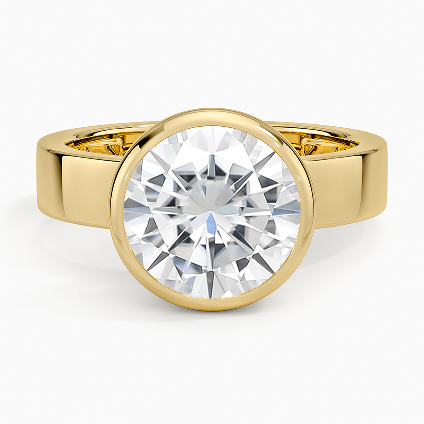 Moissanite Peyton Bezel Diamond Solitaire Ring in 18K Yellow Gold