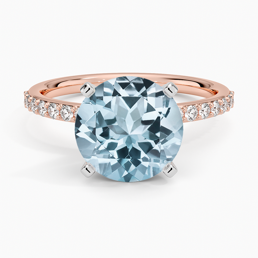 Aquamarine Petite Shared Prong Half Coverage Diamond Ring