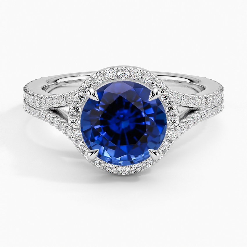 Lab Grown Sapphire Fortuna Halo Diamond Ring (1/2 ct. tw.) in 18K White Gold