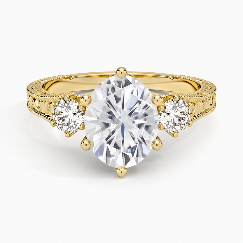 Moissanite Hudson Engraved Three Stone Diamond Ring (1/3 ct. tw.) in 14K Yellow Gold
