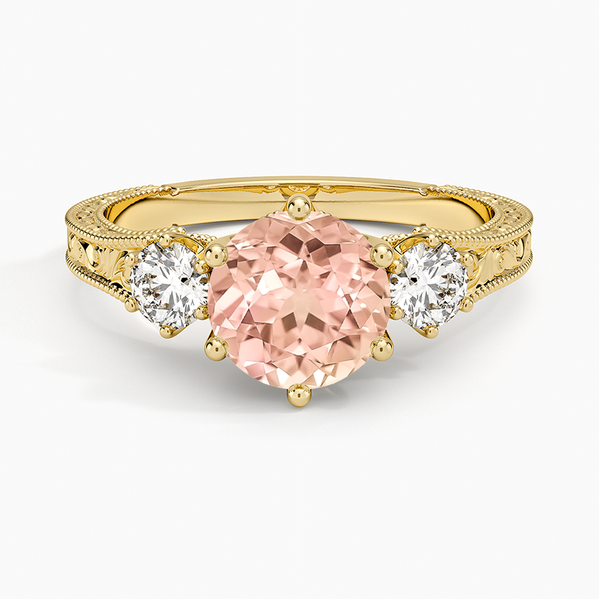 Lab Grown Sapphire Hudson Engraved Three Stone Diamond Ring (1/3 ct. tw.) in 14K Yellow Gold