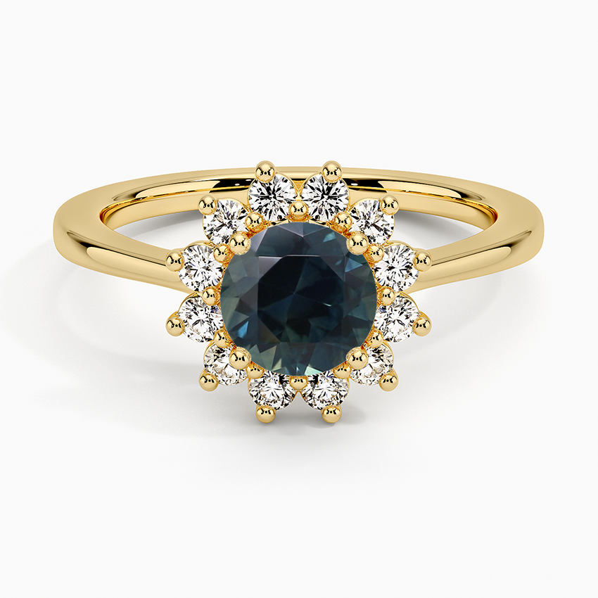 Sapphire Sunburst Halo Diamond Ring (1/4 ct. tw.) in 18K Yellow Gold