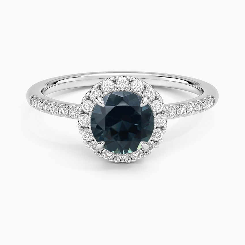 Sapphire Cambria Halo Diamond Ring in 14K White Gold