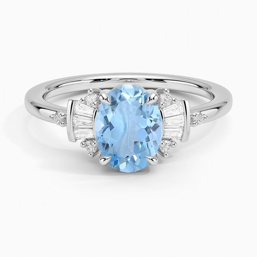 Aquamarine Daphne Art Deco Ring (1/8 Ct. Tw.) in 18K White Gold