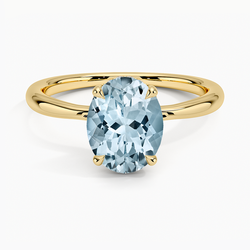 Aquamarine Freesia Hidden Halo Diamond Ring in 18K Yellow Gold