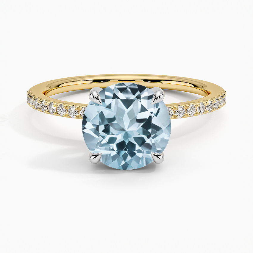 Aquamarine Mixed Metal Perfect Fit Diamond Ring in 18K Yellow Gold