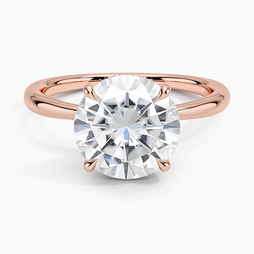 Moissanite Freesia Hidden Halo Diamond Ring in 14K Rose Gold