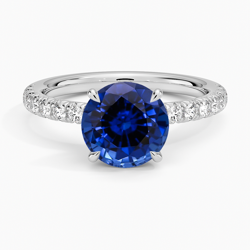 Lab Grown Sapphire Amelie Half-Coverage Diamond Ring in 18K White Gold