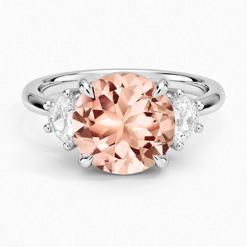 Morganite Half Moon Three Stone Diamond Ring (1/4 ct. tw.) in 14K White Gold