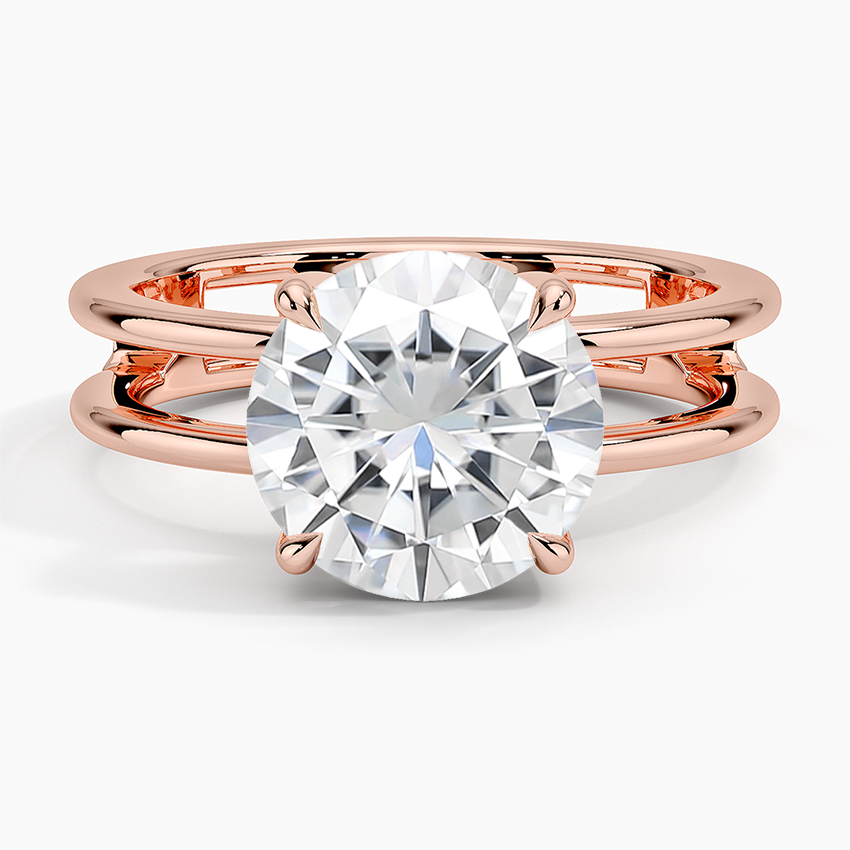 Moissanite Aimee Open Double Band Solitaire Ring in 14K Rose Gold