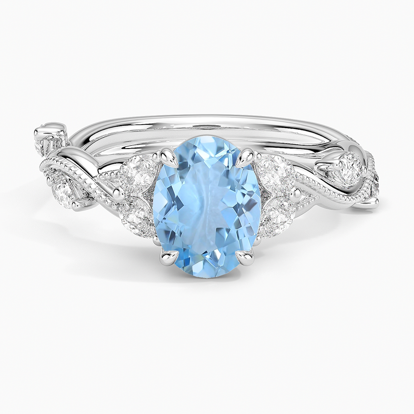 Aquamarine Vintage Secret Garden Diamond Ring (3/8 Ct. Tw.) in 18K White Gold