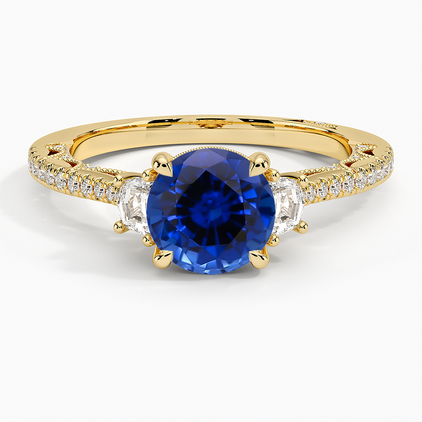 Sapphire Tacori Lunetta Crescent Pavé Three Stone Diamond Ring in 18K Yellow Gold